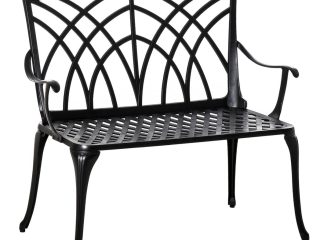 Outsunny 2-Seater Cast Aluminium Garden Bench Loveseat Ergonomic Armrest