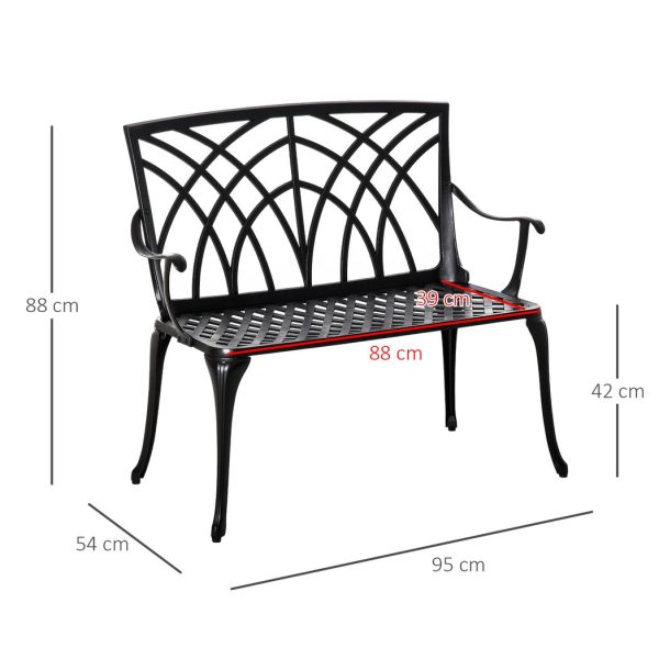 Outsunny 2-Seater Cast Aluminium Garden Bench Loveseat Ergonomic Armrest - Image 3