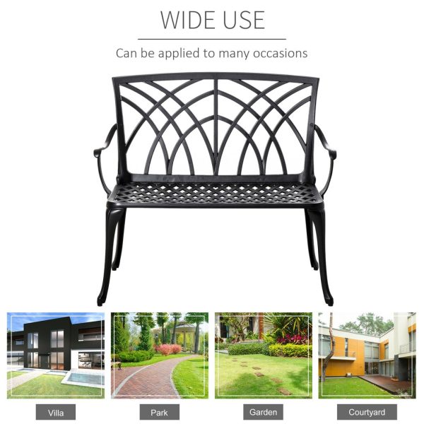 Outsunny 2-Seater Cast Aluminium Garden Bench Loveseat Ergonomic Armrest - Image 6