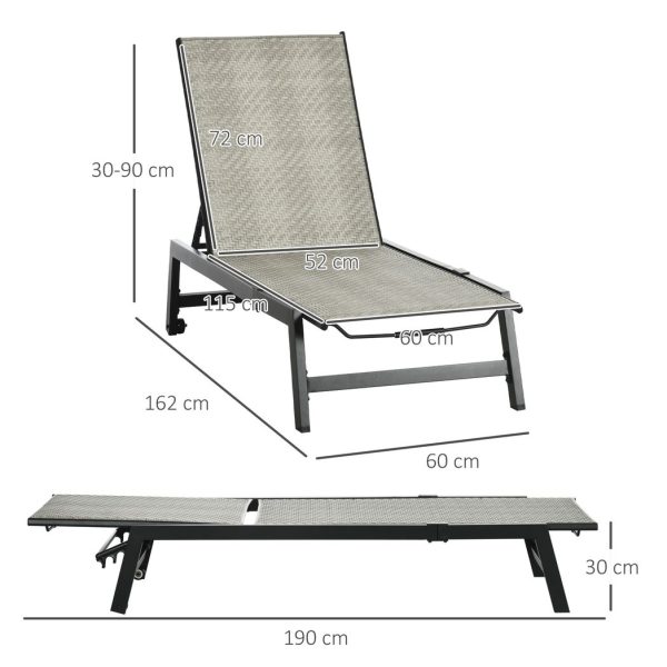 Outsunny Outdoor PE Rattan Sun Loungers w/ 5-Position Backrest & Wheels, Black - Image 3