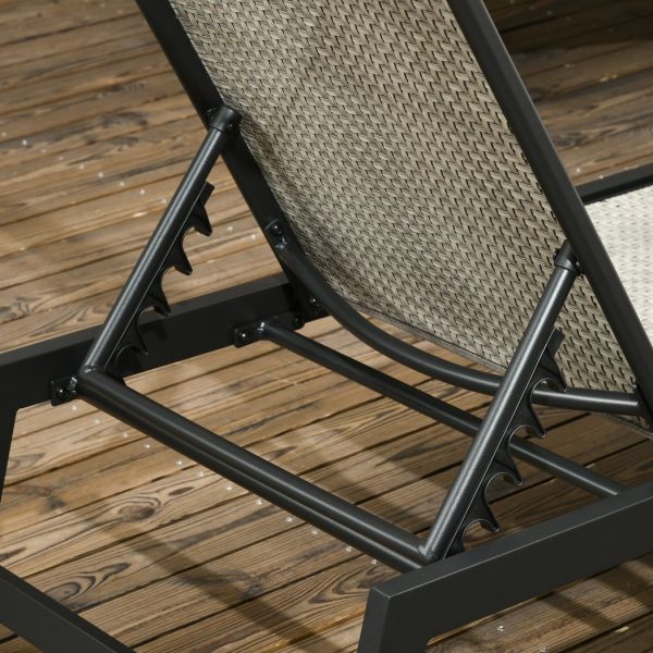 Outsunny Outdoor PE Rattan Sun Loungers w/ 5-Position Backrest & Wheels, Black - Image 8
