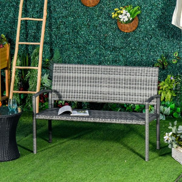 Outsunny Patio Rattan 2 Seater Garden Bench Love Seater Garden Armchair Grey - Image 2