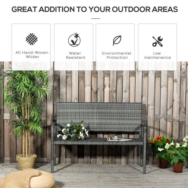 Outsunny Patio Rattan 2 Seater Garden Bench Love Seater Garden Armchair Grey - Image 4
