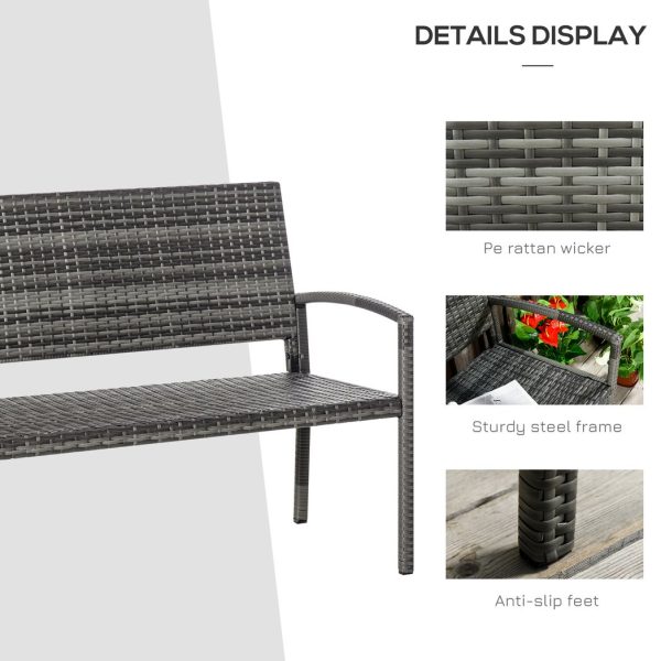 Outsunny Patio Rattan 2 Seater Garden Bench Love Seater Garden Armchair Grey - Image 7