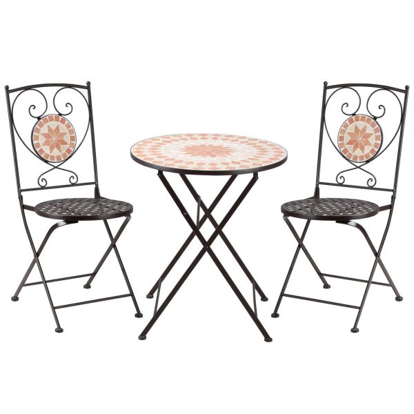 Outsunny 3-Piece Outdoor Bistro Set w/ Mosaic Round Table and 2 Armless Chairs