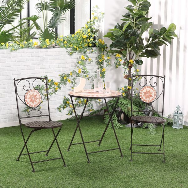 Outsunny 3-Piece Outdoor Bistro Set w/ Mosaic Round Table and 2 Armless Chairs - Image 2