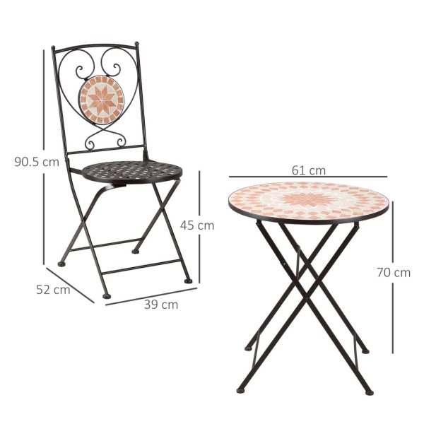 Outsunny 3-Piece Outdoor Bistro Set w/ Mosaic Round Table and 2 Armless Chairs - Image 3