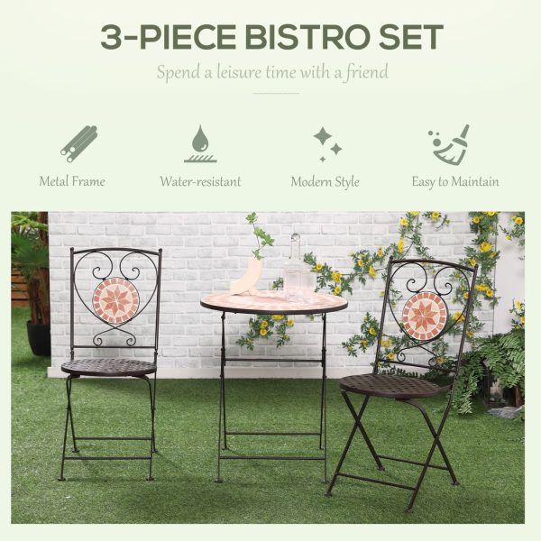 Outsunny 3-Piece Outdoor Bistro Set w/ Mosaic Round Table and 2 Armless Chairs - Image 4