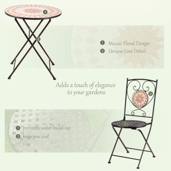 Outsunny 3-Piece Outdoor Bistro Set w/ Mosaic Round Table and 2 Armless Chairs - Image 6