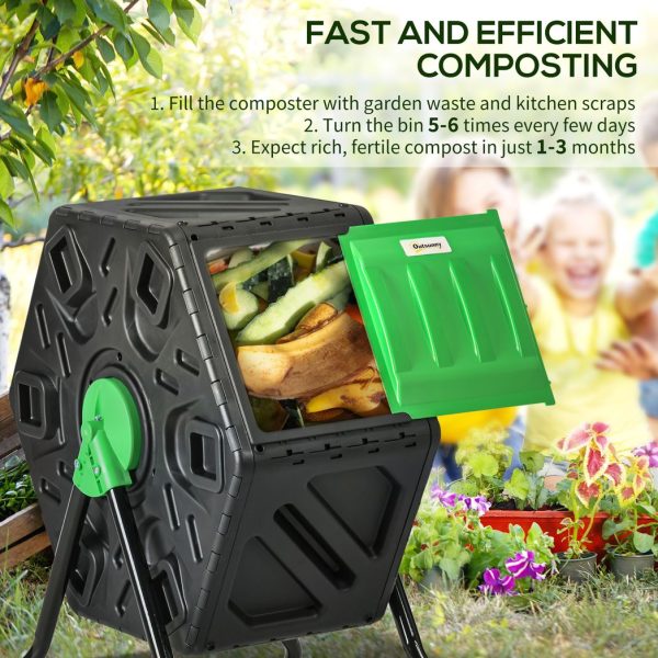 Outsunny 65L Garden Compost Bin, Barrel Rotating Composter with Steel Legs - Image 4