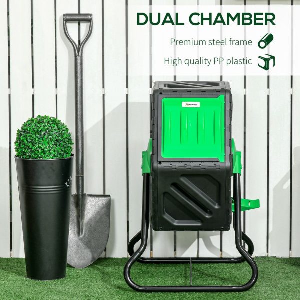 Outsunny 65L Garden Compost Bin, Barrel Rotating Composter with Steel Legs - Image 7