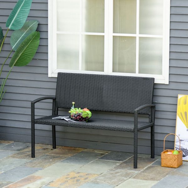 Outsunny Patio Rattan 2 Seater Garden Bench Love Seater Garden Armchair Black - Image 2