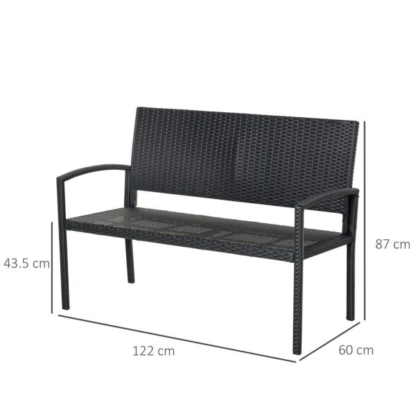 Outsunny Patio Rattan 2 Seater Garden Bench Love Seater Garden Armchair Black - Image 3