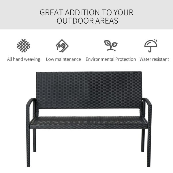 Outsunny Patio Rattan 2 Seater Garden Bench Love Seater Garden Armchair Black - Image 4