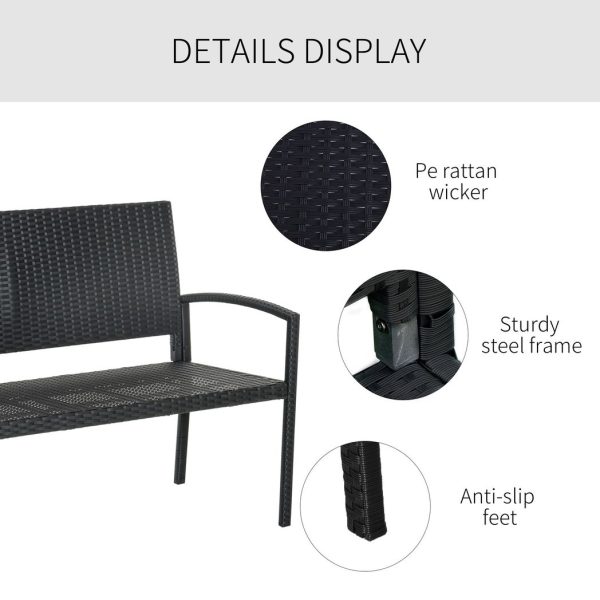 Outsunny Patio Rattan 2 Seater Garden Bench Love Seater Garden Armchair Black - Image 6