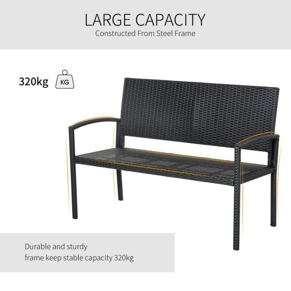 Outsunny Patio Rattan 2 Seater Garden Bench Love Seater Garden Armchair Black - Image 7