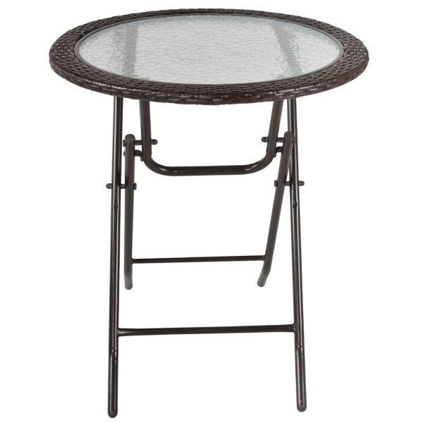 Outsunny Folding Round Tempered Glass Metal Table with Brown Rattan Edging - Image 8