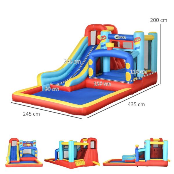 Outsunny 4 in 1 Kids Bouncy Castle Slide Pool Trampoline Climbing Wall Blower - Image 3