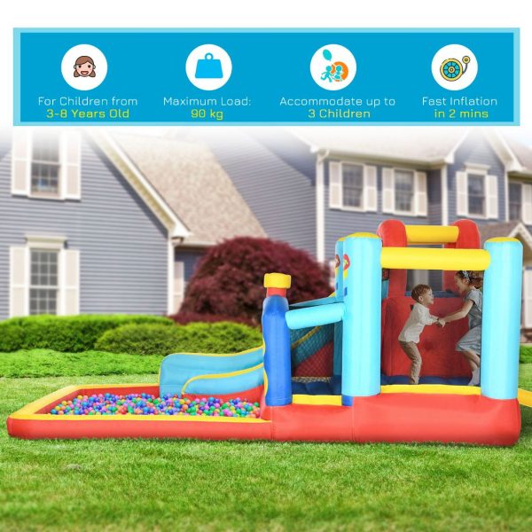 Outsunny 4 in 1 Kids Bouncy Castle Slide Pool Trampoline Climbing Wall Blower - Image 5