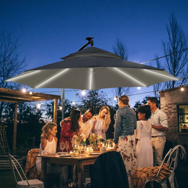 Outsunny 3(m) Cantilever Parasol Hanging Banana Umbrella w/ lights, Black - Image 2