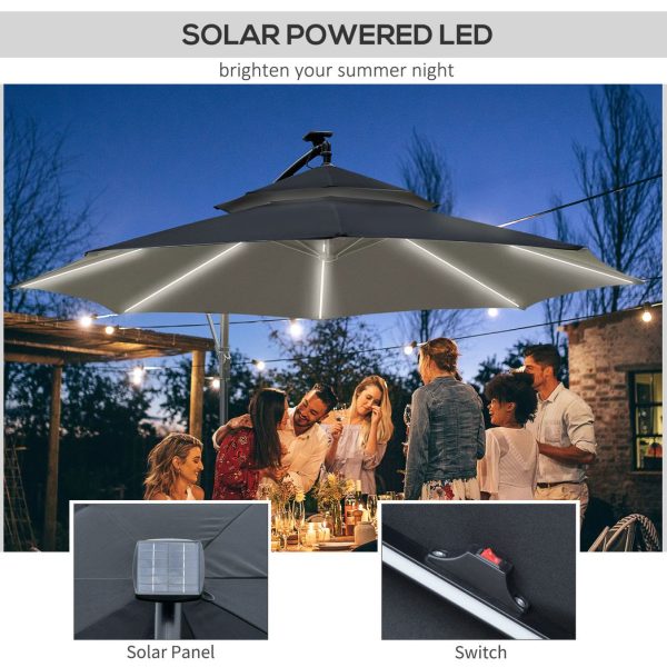 Outsunny 3(m) Cantilever Parasol Hanging Banana Umbrella w/ lights, Black - Image 4