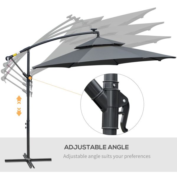 Outsunny 3(m) Cantilever Parasol Hanging Banana Umbrella w/ lights, Black - Image 6