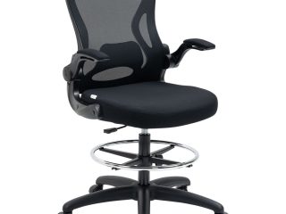 Vinsetto Draughtsman Chair Tall Office Chair w/ Adjustable Footrest Ring Black