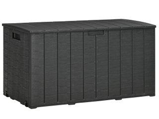 Outsunny 336 Litre Rolling Outdoor Garden Storage Box, Plastic Container, Black