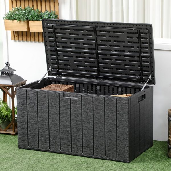 Outsunny 336 Litre Rolling Outdoor Garden Storage Box, Plastic Container, Black - Image 2