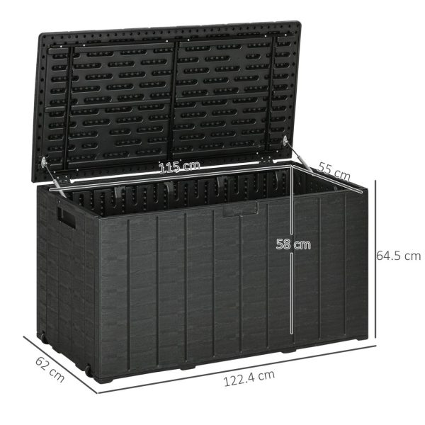 Outsunny 336 Litre Rolling Outdoor Garden Storage Box, Plastic Container, Black - Image 3