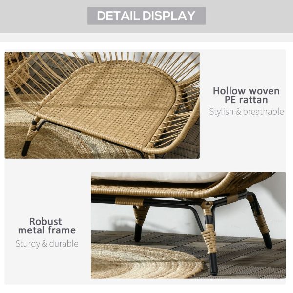 Outsunny Round PE Rattan Outdoor Egg Chair w/ Padded Cushions for Garden, Khaki - Image 7