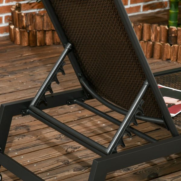 Outsunny Outdoor PE Rattan Sun Loungers w/ 5-Position Backrest & Wheels, Brown - Image 7