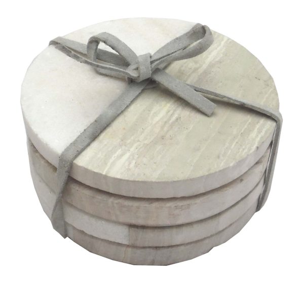 Set of 4 Wood Effect Marble Coasters - Round - Image 3