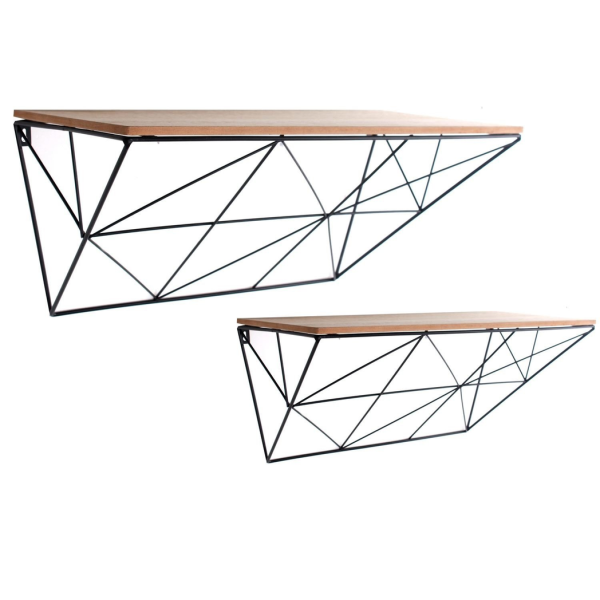 Set of 2 Black Geometric Shelves