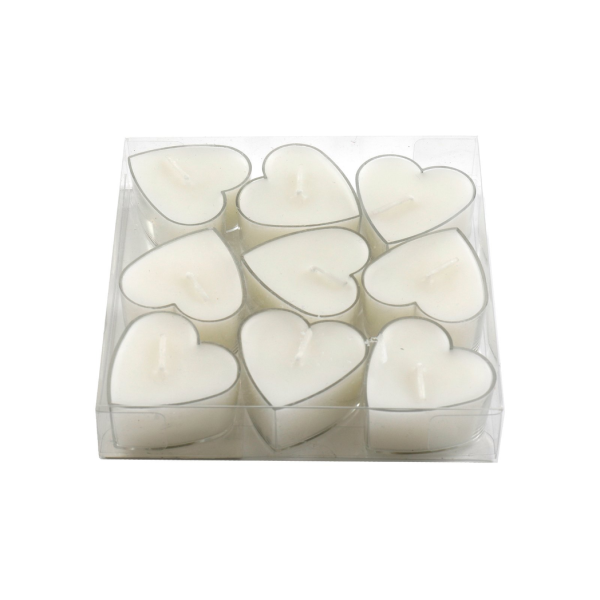 Pack of Nine Small Heart Shaped Tea Light Candles