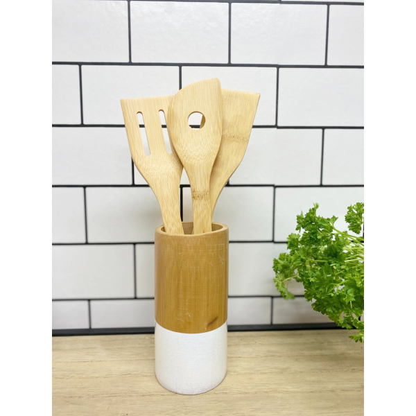 Six Piece Wooden Utensils with Round Holder - Image 2