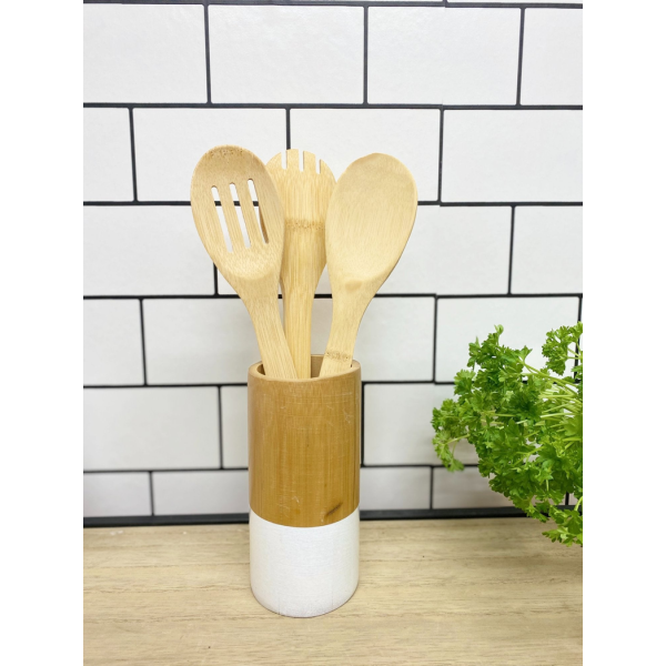 Six Piece Wooden Utensils with Round Holder - Image 3