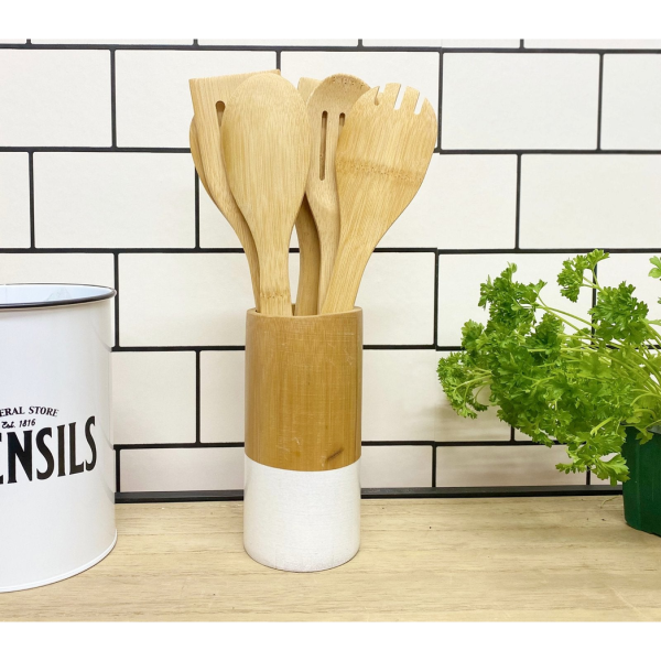 Six Piece Wooden Utensils with Round Holder - Image 4
