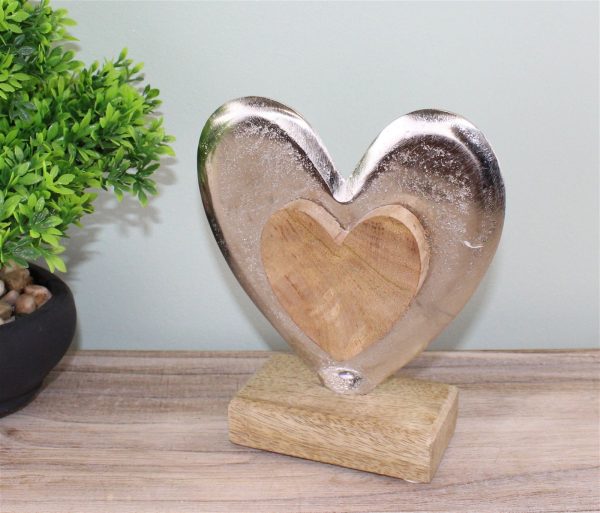 Metal and Wood Standing Heart Decoration - Image 2