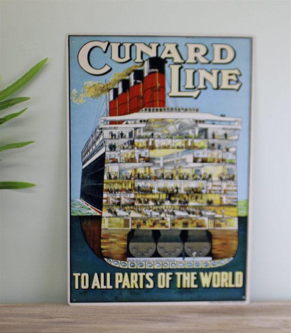 Vintage Metal Sign - Retro Advertising - Cunard Line - Image 2