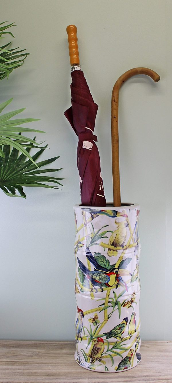 Ceramic Umbrella Stand, Bamboo & Tropical Bird Design - Image 2