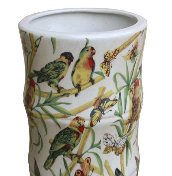Ceramic Umbrella Stand, Bamboo & Tropical Bird Design - Image 3