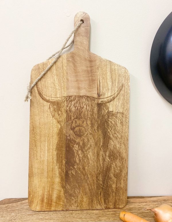 Wooden Chopping Board With Highland Cow Engraving 50cm - Image 3