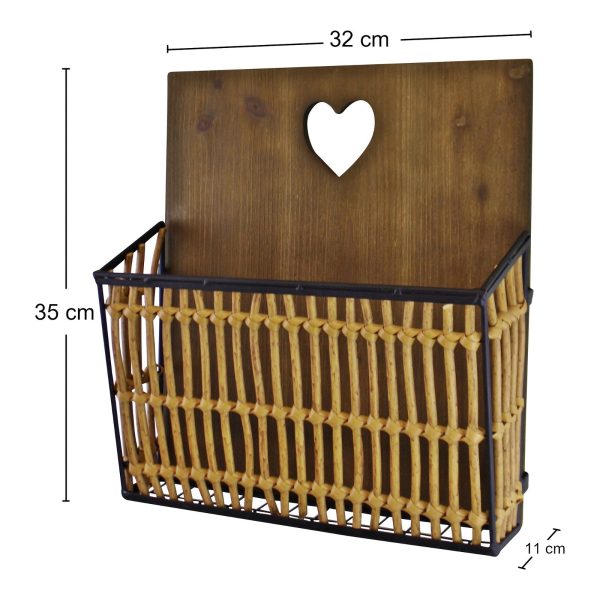 Metal & Wicker Wall Hanging Magazine Rack - Image 2