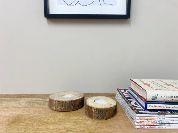 Set of Two Wooden Tealight Holders with Bark Detail - Image 3