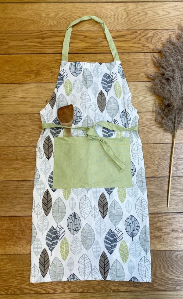 Kitchen Apron With Contemporary Green Leaf Print Design - Image 4