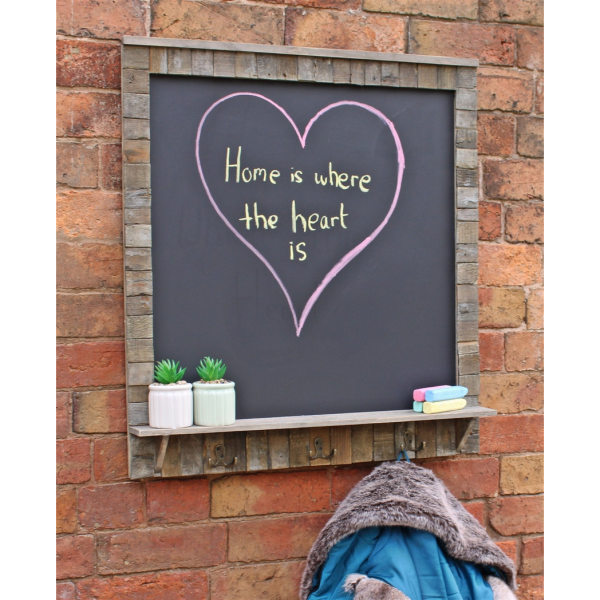 Large Blackboard with Driftwod Effect Surround, Shelf and 3 Double Hooks - Image 2