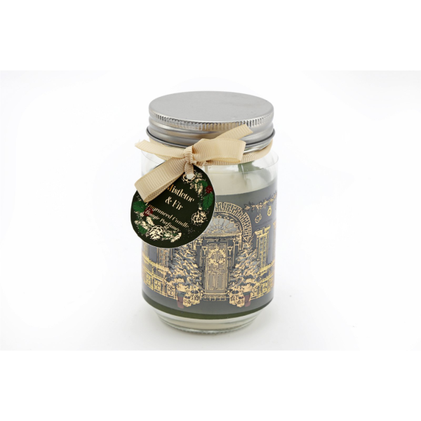 Christmas Traditional House Candle Jar Gold & Green