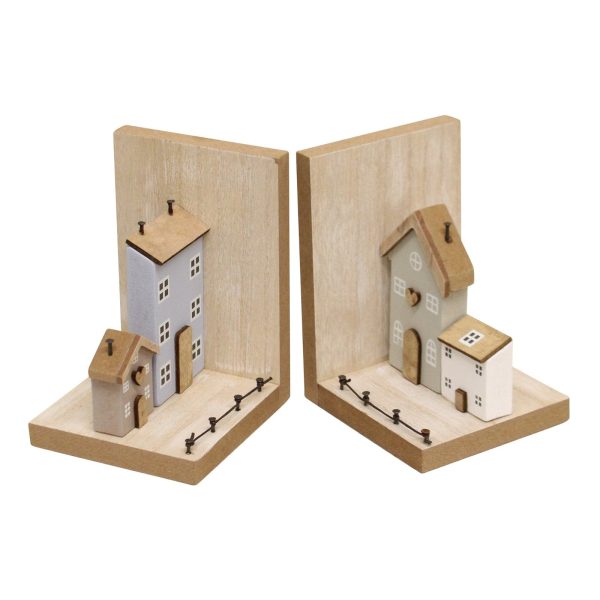 Pair of Bookends, Wooden Houses Design - Image 3