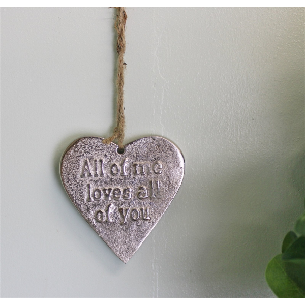 Small Hanging Silver Heart with Love Quote - Image 2
